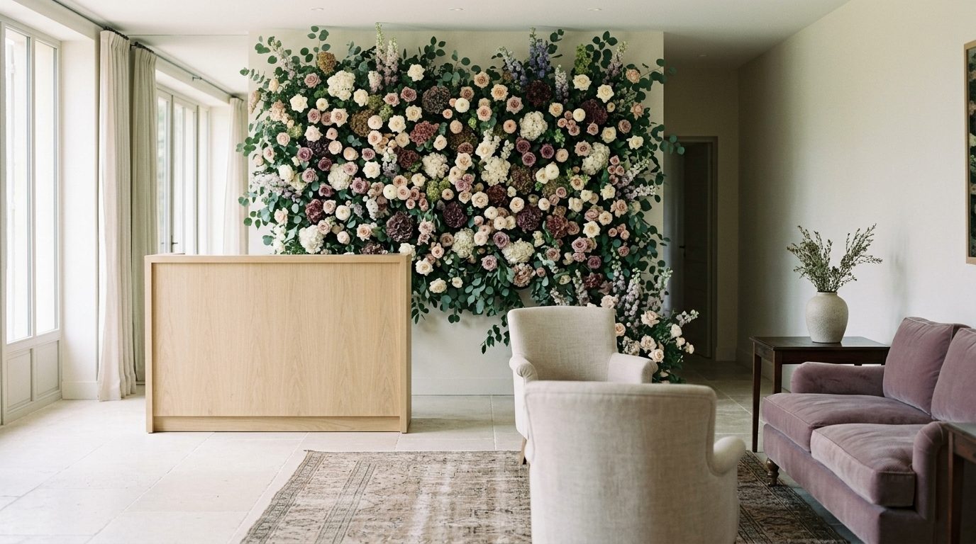 Mur végétal permanent dans un hall d'hôtel élégant